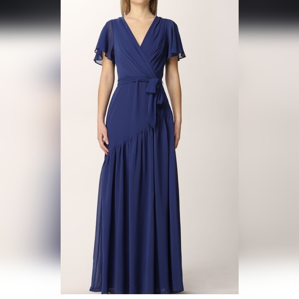 Lauren Ralph Lauren Blue Flutter Sleeve Gorgette Gown NWT size 2